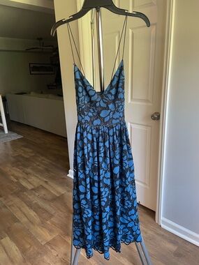 Likely Blue Dress with Black Lace Overlay